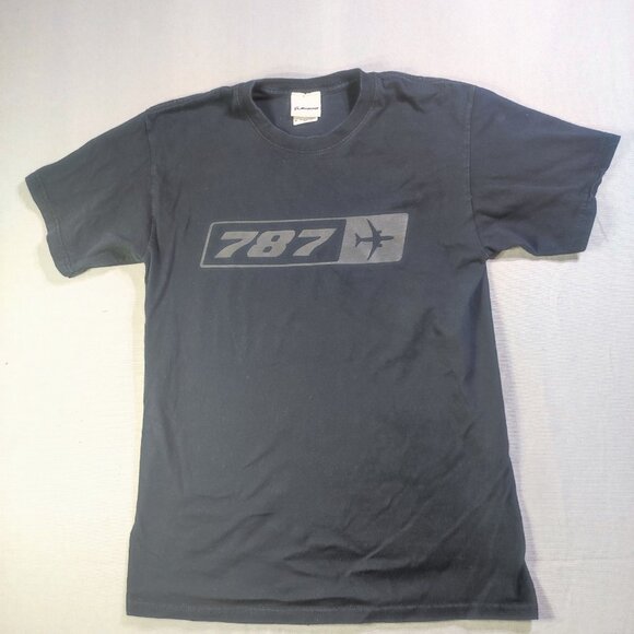 Boeing 787 short sleeve T-shirt men's size M black with grey graphic design - Picture 1 of 7